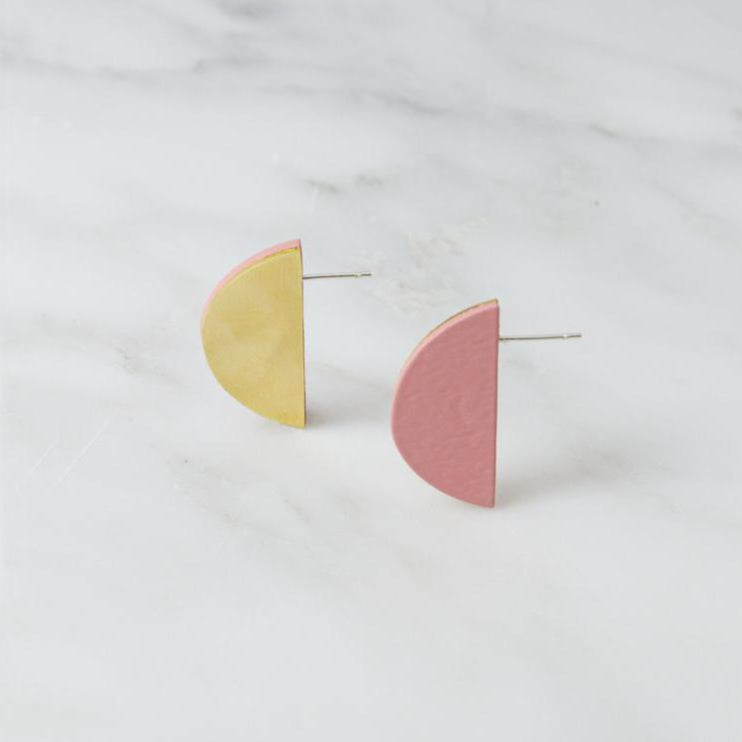 Wolf and Moon | half-circle stud earrings | rose