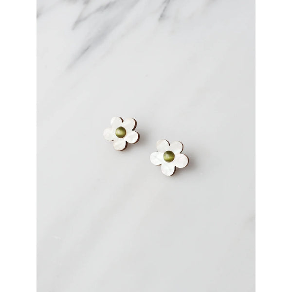 mondocherry | Wolf & Moon | mini bloom stud earrings | white pearl
