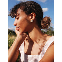 mondocherry | Wolf & Moon | mini bloom stud earrings | white pearl - wear