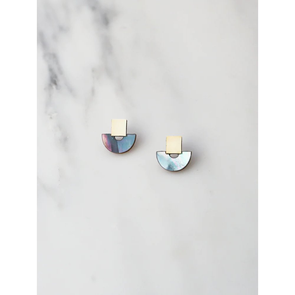 mondocherry - Wolf & Moon | mini marina stud earrings | blue mother of pearl