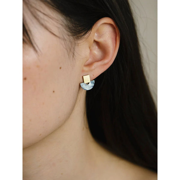 mondocherry - Wolf & Moon | mini marina stud earrings | blue mother of pearl - wear close