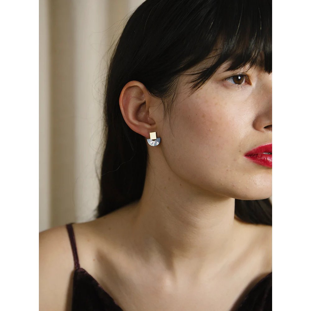 mondocherry - Wolf & Moon | mini marina stud earrings | blue mother of pearl - wear
