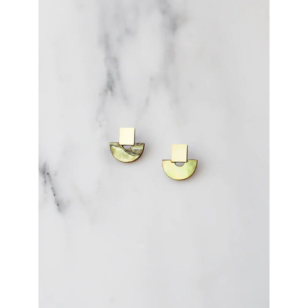Wolf & Moon | mini marina stud earrings | olive mother of pearl