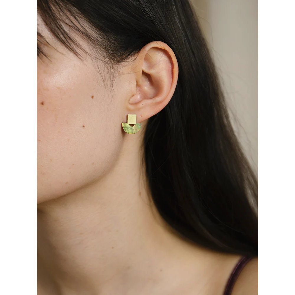 Wolf & Moon | mini marina stud earrings | olive mother of pearl - wear