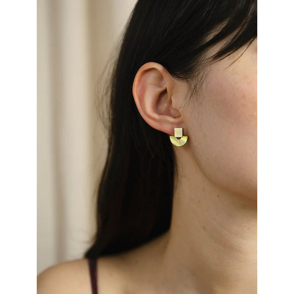 Wolf & Moon | mini marina stud earrings | olive mother of pearl - close