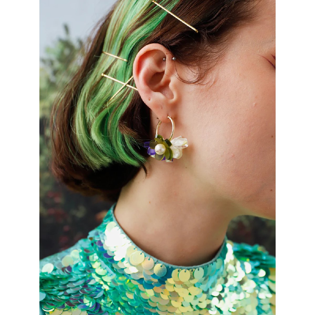 Wolf and Moon | ophelia charm hoop earrings | green - wear