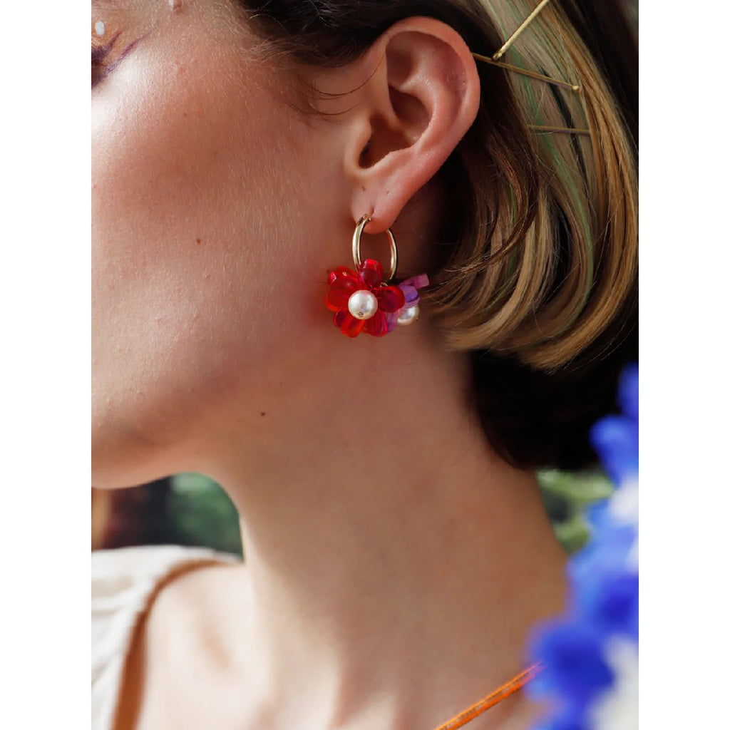 Wolf and Moon | ophelia charm hoop earrings | pink - close