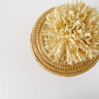 African woven pom pom lidded basket | natural #1 - top