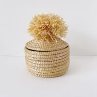African woven pom pom lidded basket | natural #3